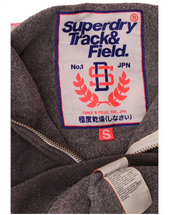 Damski sweter z kapturem Superdry z grafiką i zamkiem błyskawicznym UK 8, mały, szary, bawełniany