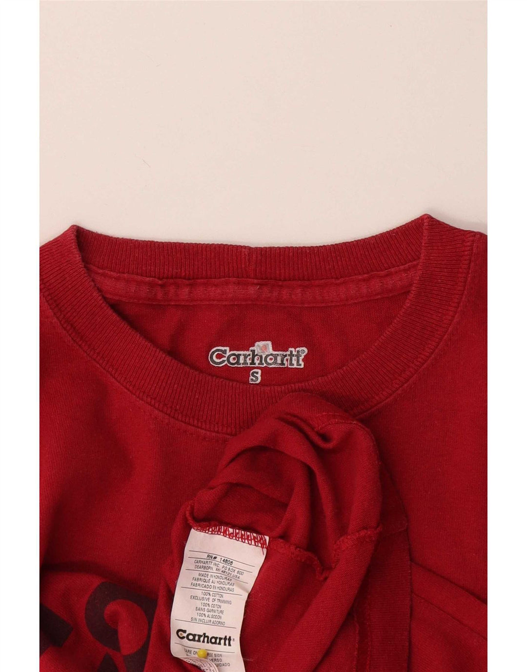 Męski T-shirt z grafiką Carhartt, mały, czerwony, bawełniany