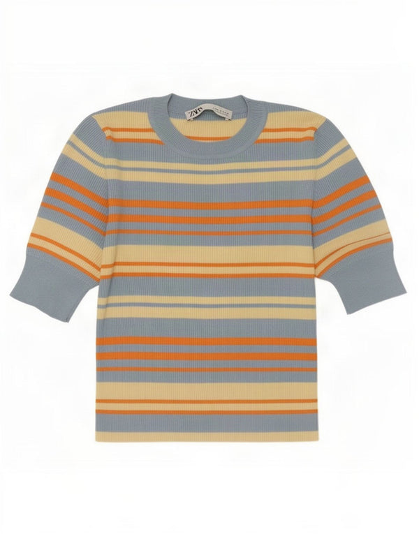 Damska bluzka Zara Crop Top UK 12 Średnie wielobarwne paski z wiskozy