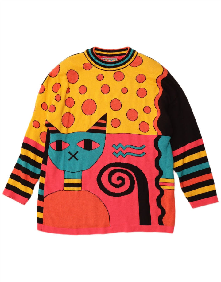 Sweter damski VINTAGE z okrągłym dekoltem UK 16, duży, wielokolorowy