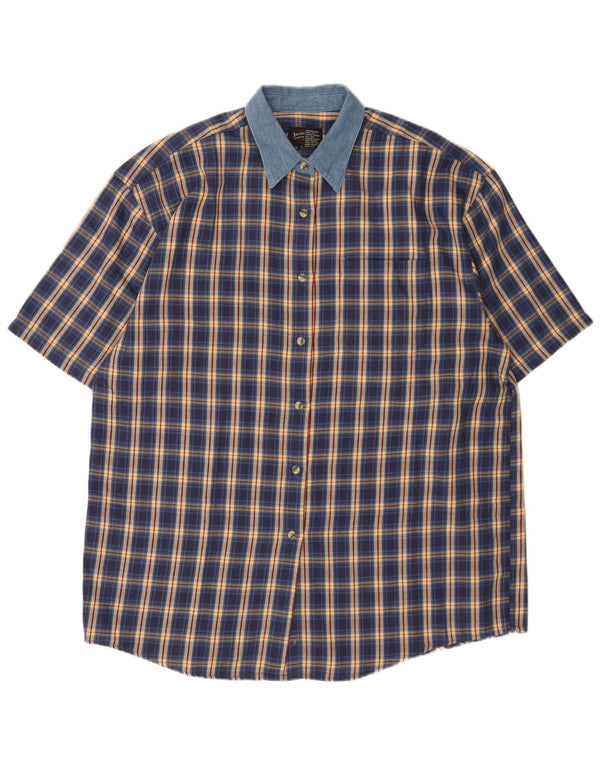 LEE Womens Oversized Short Sleeve Flannel Shirt UK 18 XL Navy Blue Check