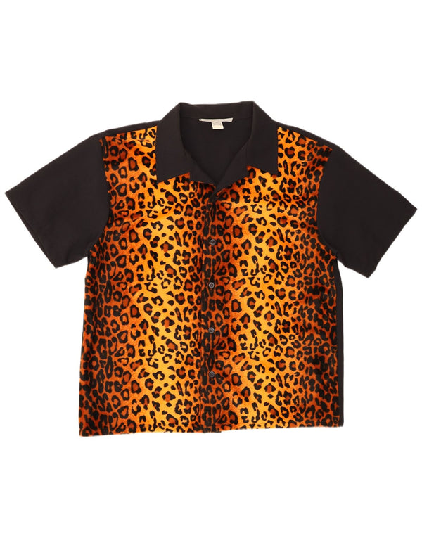 Vintage Mens Short Sleeve Shirt XL Black Animal Print Polyester