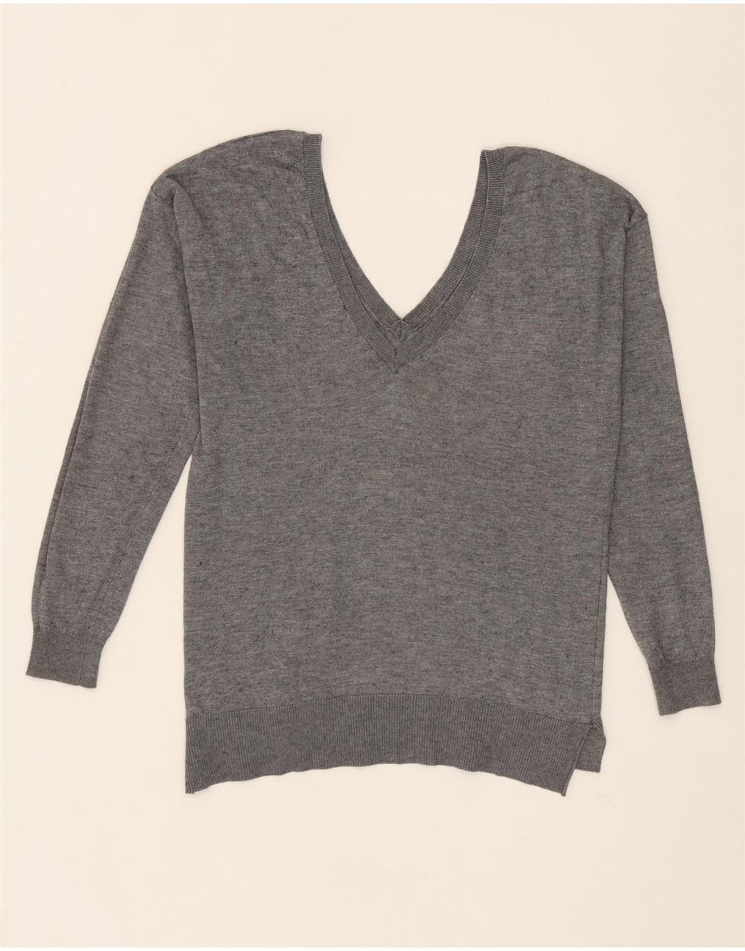 ZARA Womens Crop V-Neck Jumper Sweater UK 12 Medium Grey Vintage Zara and Second-Hand Zara from Messina Hembry 