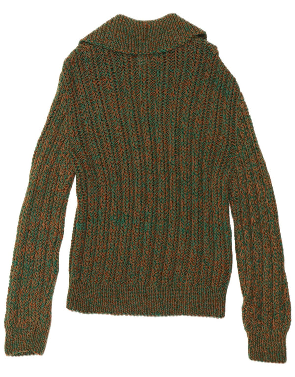 Męski sweter z golfem w stylu vintage, średnio zielony, nakrapiany
