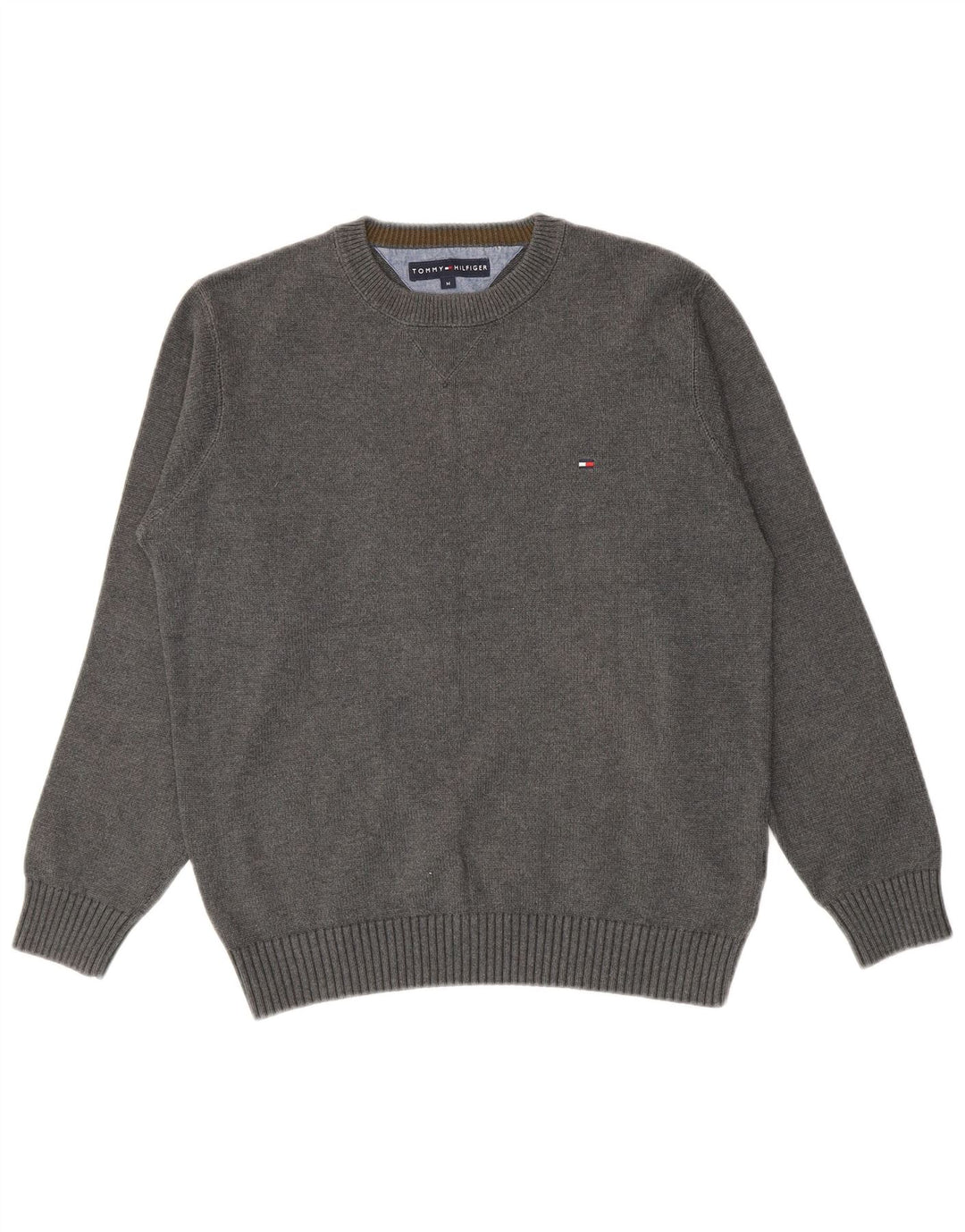 Męski sweter z okrągłym dekoltem Tommy Hilfiger, średnioszary, bawełniany
