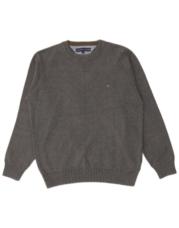 Męski sweter z okrągłym dekoltem Tommy Hilfiger, średnioszary, bawełniany