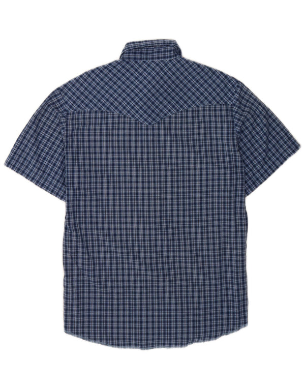 Wrangler Mens Short Sleeve Shirt Medium Navy Blue Check Cotton
