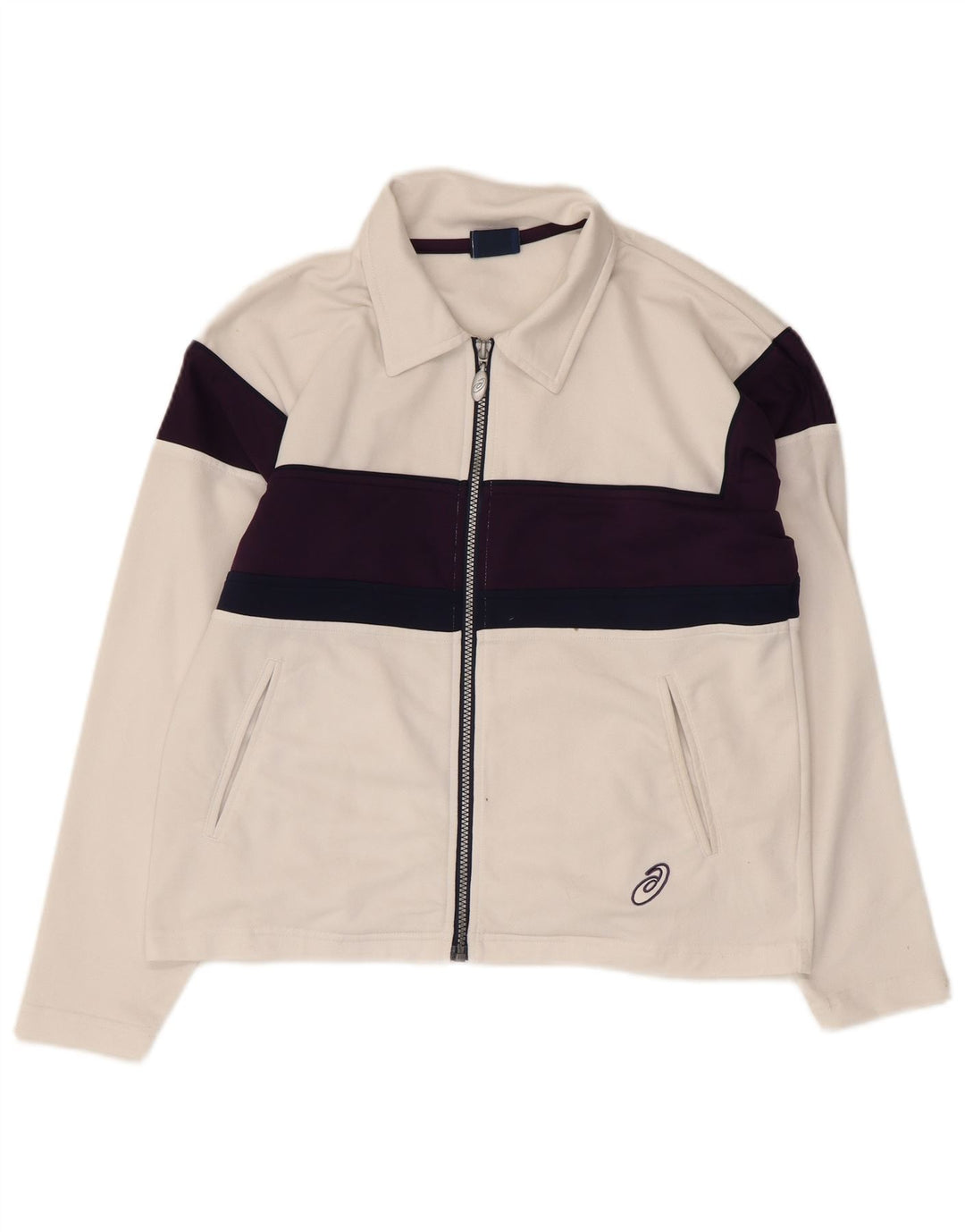 Damska bluza dresowa oversize Asics UK 10, mała, biała, z blokami kolorów