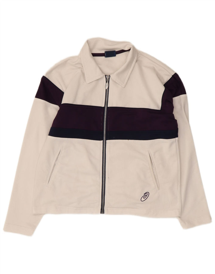 Damska bluza dresowa oversize Asics UK 10, mała, biała, z blokami kolorów