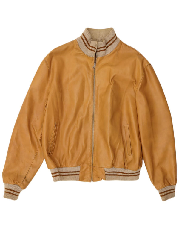 Vintage męska kurtka skórzana bomber UK 42 XL beżowa skóra