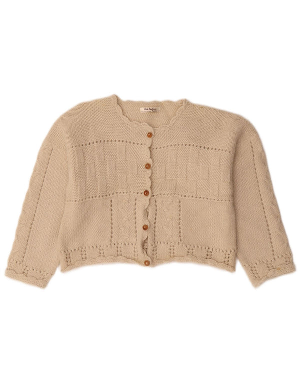 Sweter damski w stylu vintage, krótki kardigan UK 14, średni beż