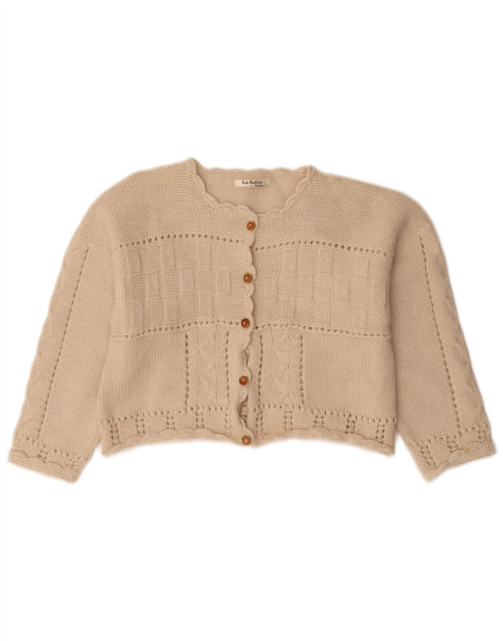 Sweter damski w stylu vintage, krótki kardigan UK 14, średni beż