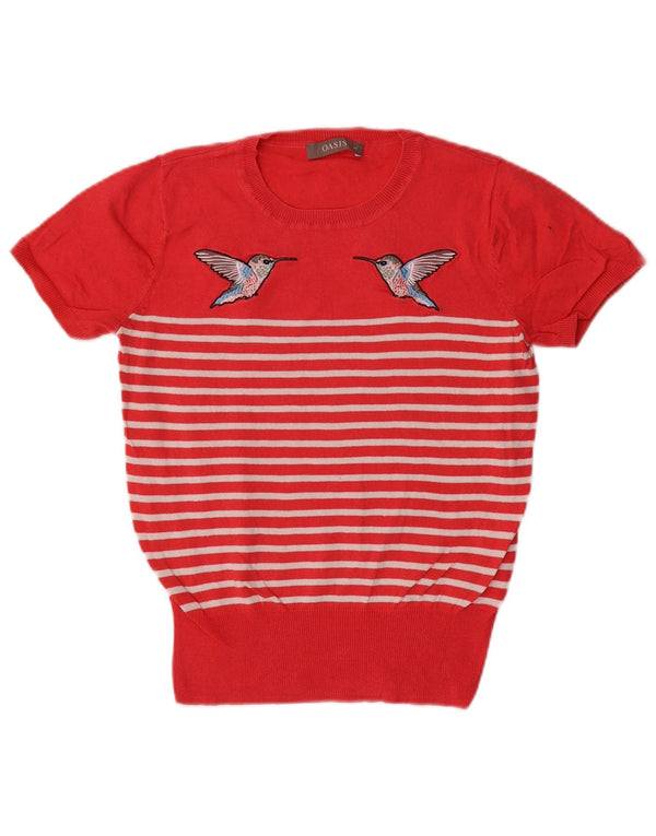 Damski sweter Oasis z graficznym wycięciem pod szyją, UK 6 XS, w czerwone paski