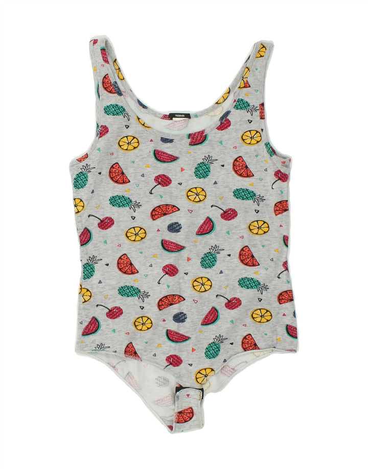 TEZENIS Womens Abstract Pattern Sleeveless Bodysuit UK 10 Small Grey Vintage Tezenis and Second-Hand Tezenis from Messina Hembry 