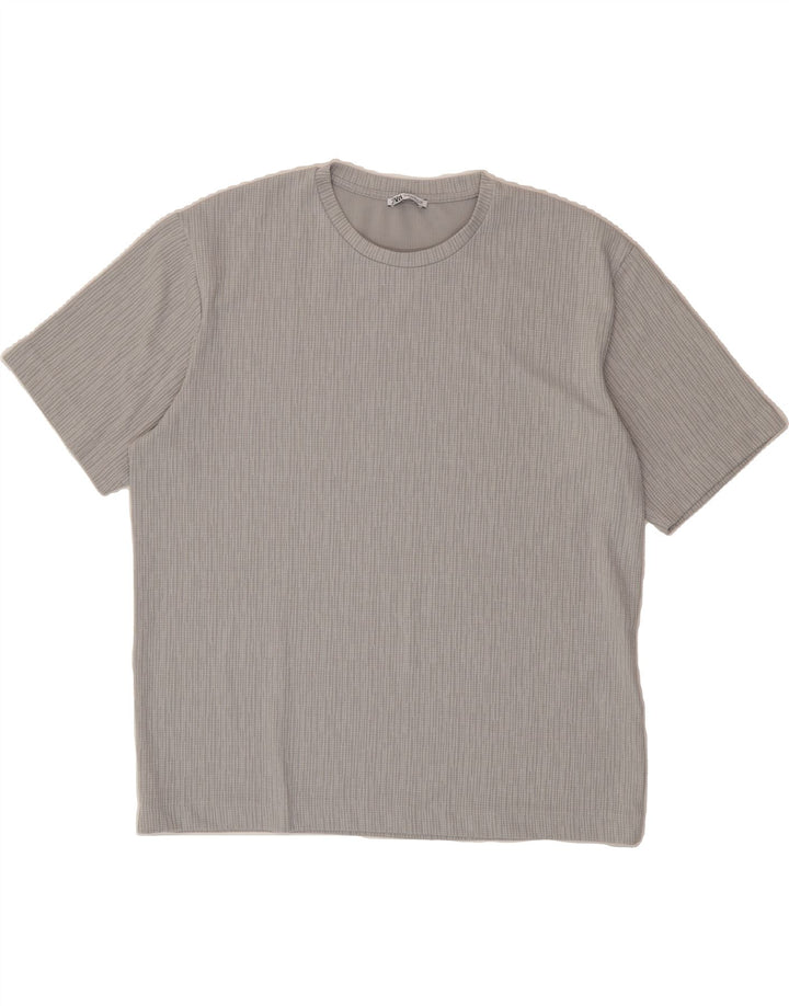 ZARA Womens Oversized T-Shirt Top UK 18 XL Grey Pinstripe Polyester Vintage Zara and Second-Hand Zara from Messina Hembry 