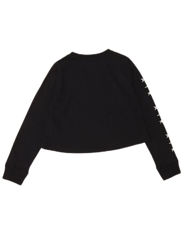 Dziewczęcy krótki top NIKE z grafiką, długim rękawem, 10-11 lat, średni czarny, bawełniany