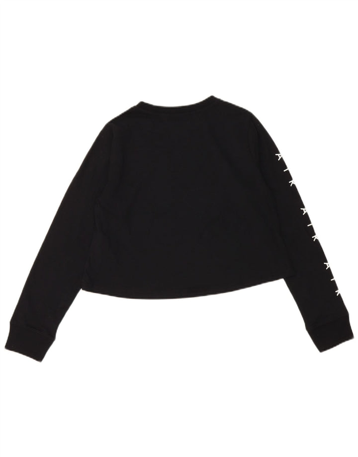 Dziewczęcy krótki top NIKE z grafiką, długim rękawem, 10-11 lat, średni czarny, bawełniany