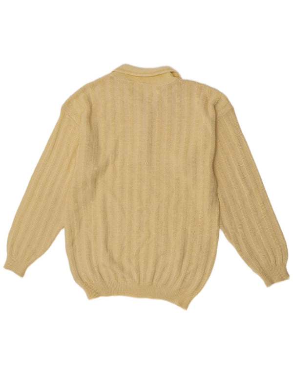 Vintage męski sweter polo z dekoltem w duże żółte paski