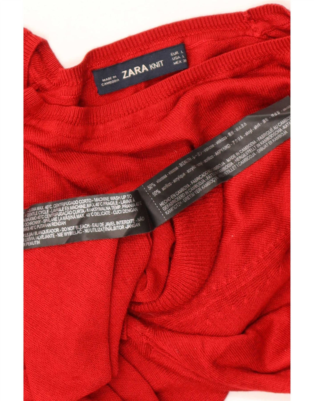 Damski sweter z okrągłym dekoltem Zara UK 16, duża czerwona wiskoza