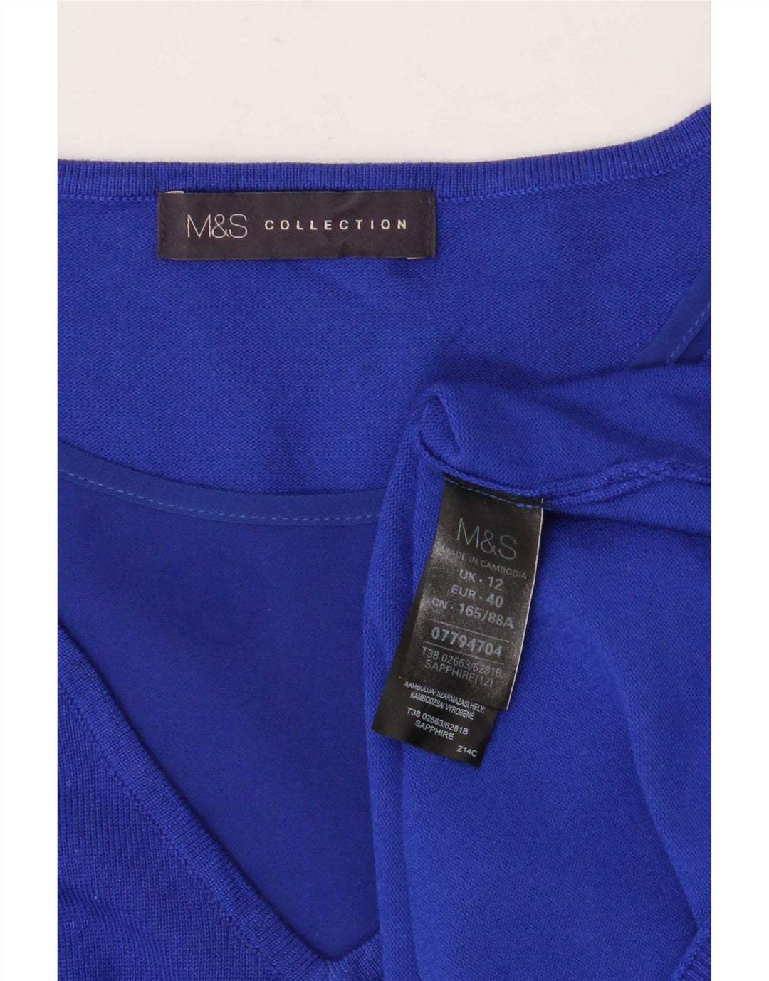 Sweter damski Marks & Spencer z rękawem 3/4 i dekoltem w kształcie litery V, UK 12, średni niebieski