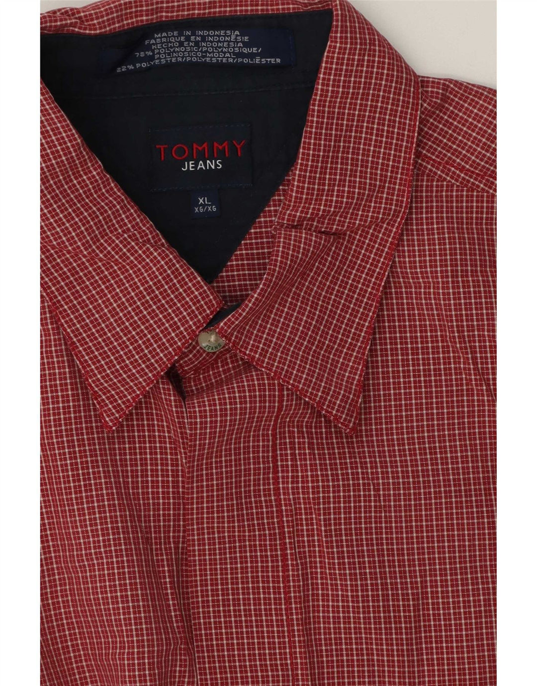 Męska koszula z krótkim rękawem Tommy Hilfiger XL, czerwona kratka, poliester