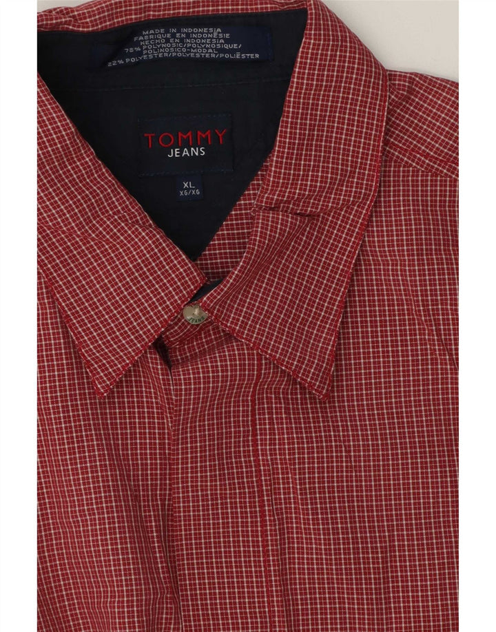 Męska koszula z krótkim rękawem Tommy Hilfiger XL, czerwona kratka, poliester
