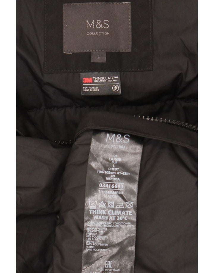 Męska kurtka narciarska z kapturem Marks & Spencer UK 40, duża, czarna, z blokami kolorów