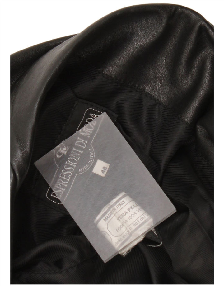 Vintage damska marynarka skórzana zapinana na 3 guziki IT 48 XL czarna skóra