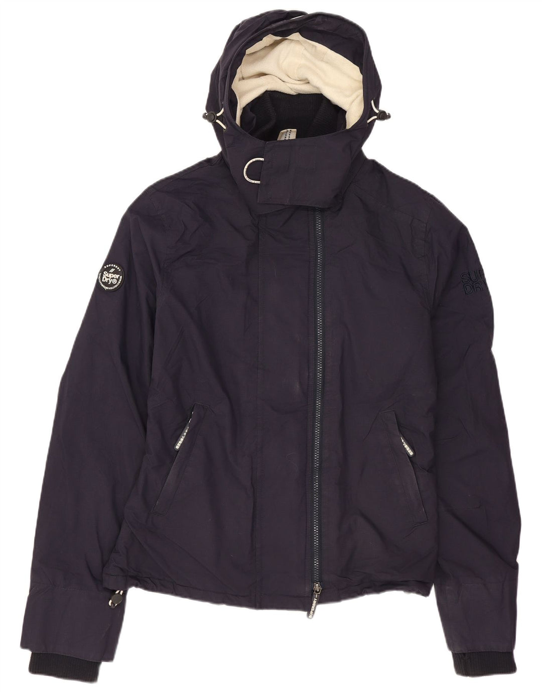 Damska kurtka wiatrówka z kapturem Superdry UK 14, średni granatowy nylon