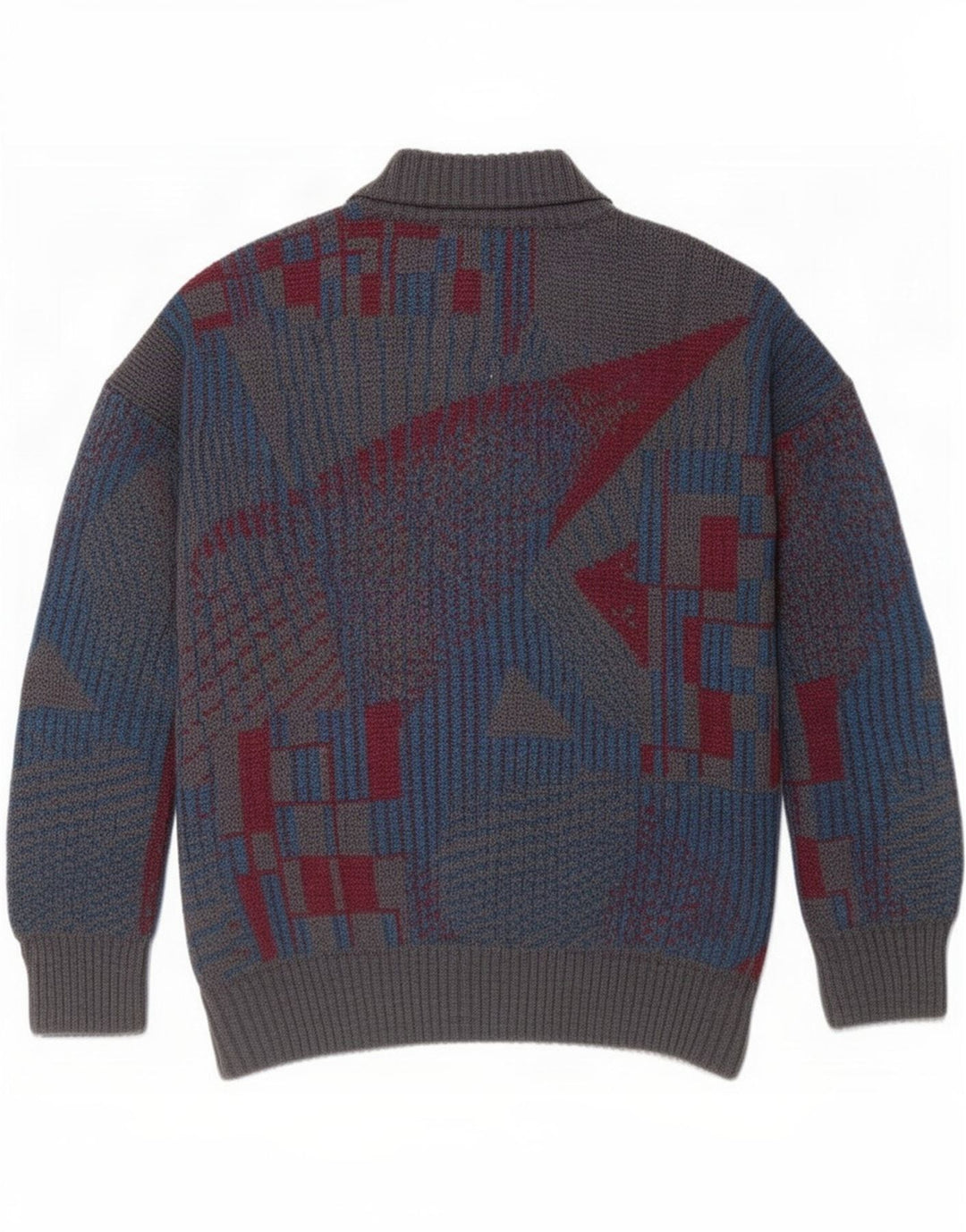 Sweter męski w stylu vintage IT 54 XL Szara, geometryczna wełna