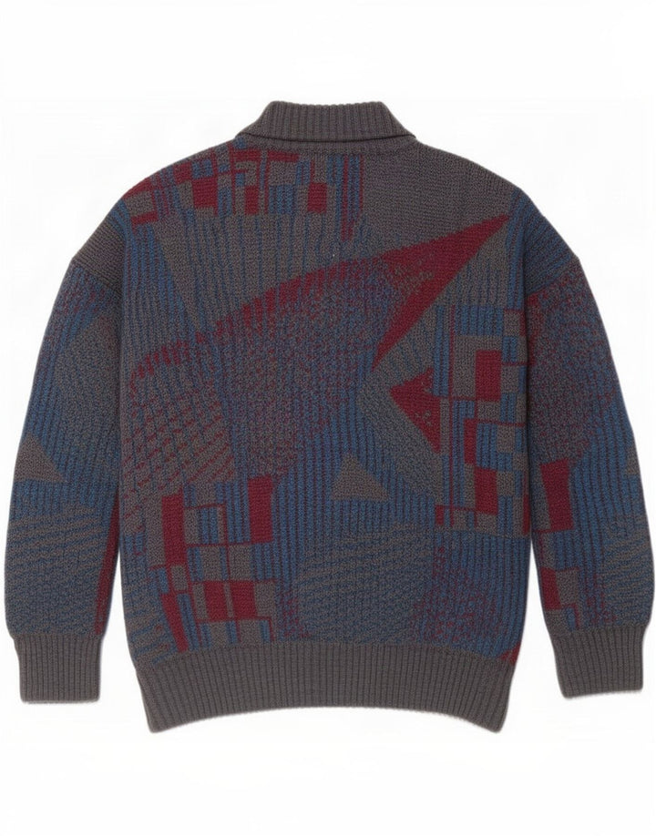 Sweter męski w stylu vintage IT 54 XL Szara, geometryczna wełna