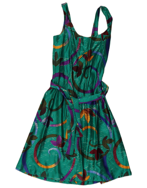 Vintage damska sukienka o linii A bez rękawów UK 10 Small Green