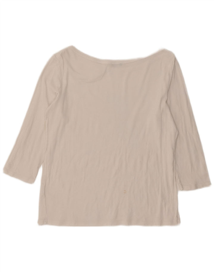 Top damski Benetton z rękawem 3/4, UK 14, duży, biały, bawełniany