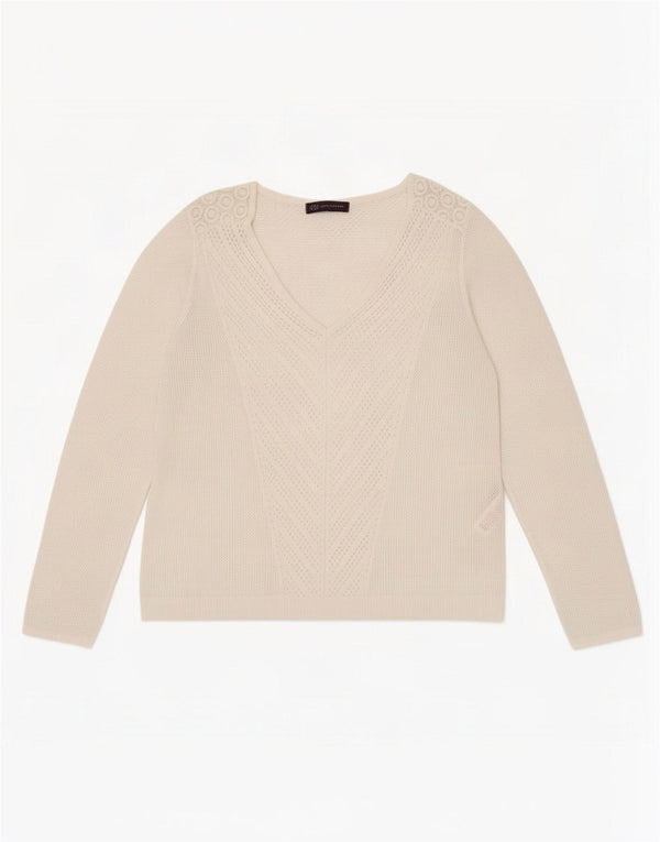 Sweter damski Marks & Spencer z dekoltem w kształcie litery V, UK 14, duży, biały, wiskoza