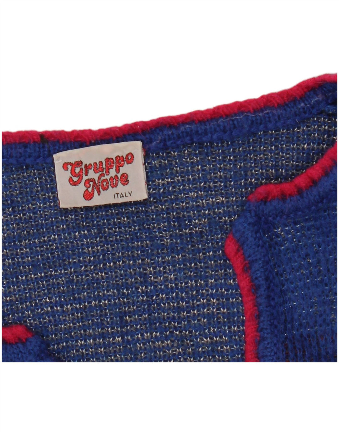 Damski sweter VINTAGE z graficznym dekoltem w kształcie litery V, UK 16, duży niebieski