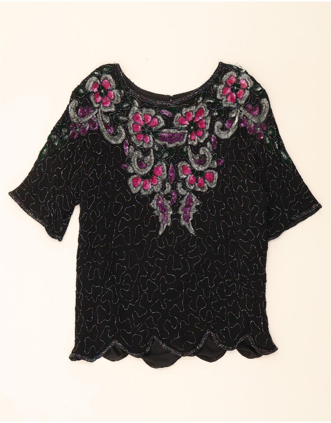 SERENADE Womens Blouse Top UK 18 XL Black Floral Vintage Serenade and Second-Hand Serenade from Messina Hembry 