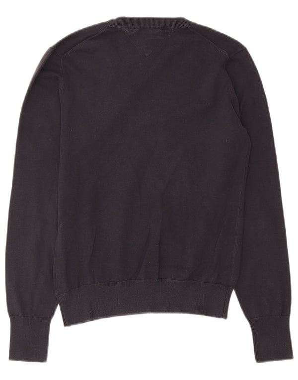 Sweter damski Tommy Hilfiger z dekoltem w kształcie litery V, UK 14, duży, granatowy, bawełniany