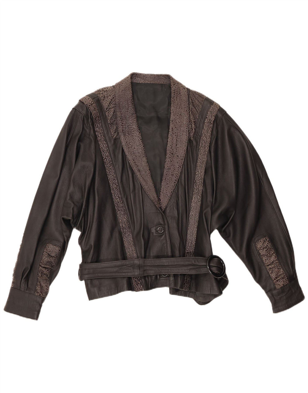 Damska kurtka skórzana VINTAGE IT 48 XL Czarna, geometryczna skóra