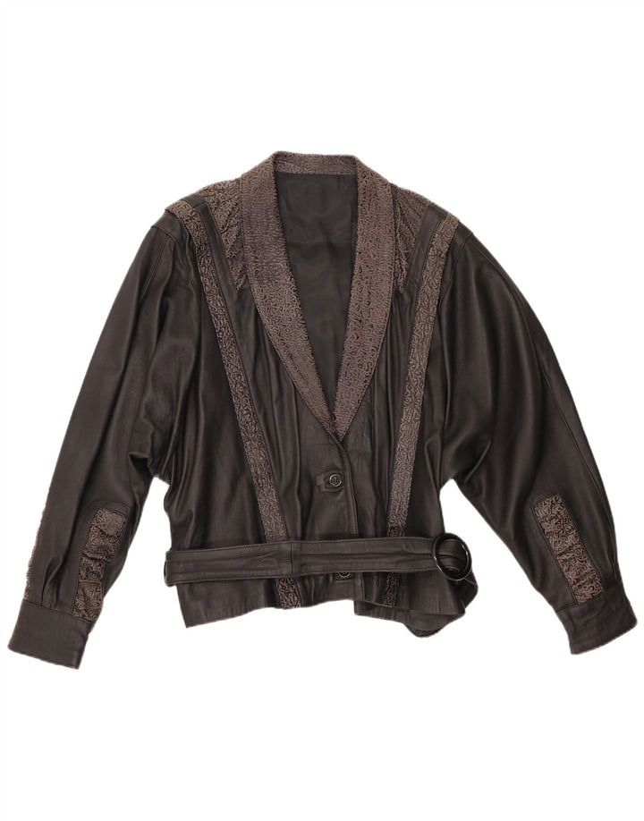 Damska kurtka skórzana VINTAGE IT 48 XL Czarna, geometryczna skóra