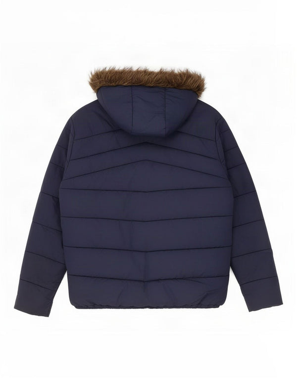Męska ocieplana kurtka z kapturem Jack & Jones UK 40, duża granatowa, poliestrowa