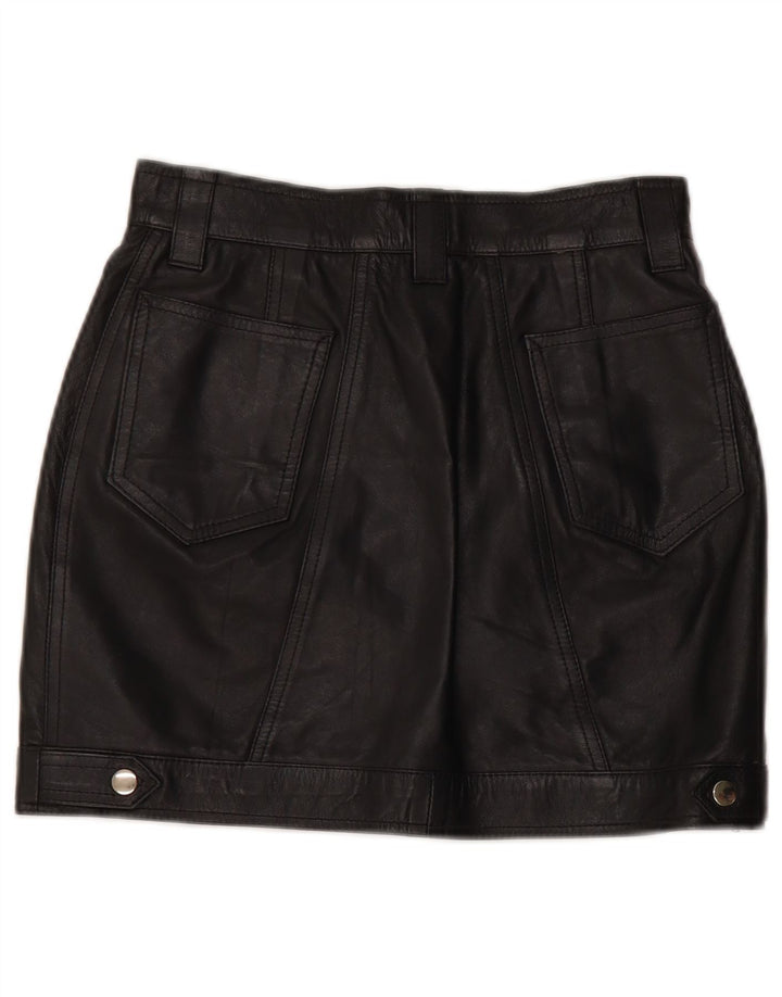 VINTAGE Womens High Waist Mini Leather Skirt IT 42 Medium W26  Black