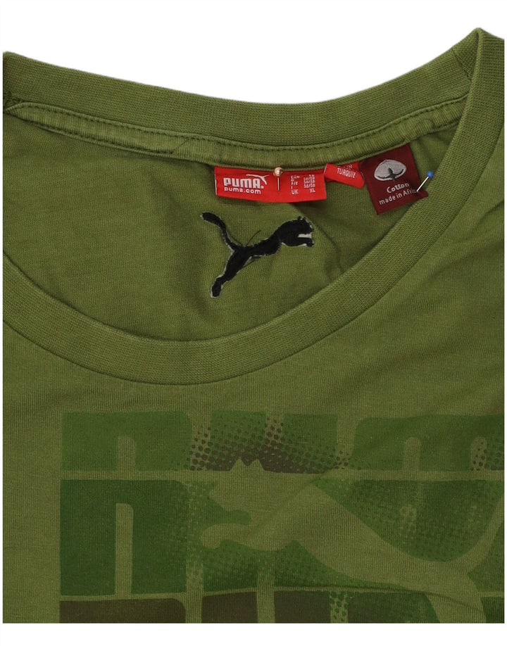Męski graficzny top Puma z długim rękawem XL, zielony, bawełniany