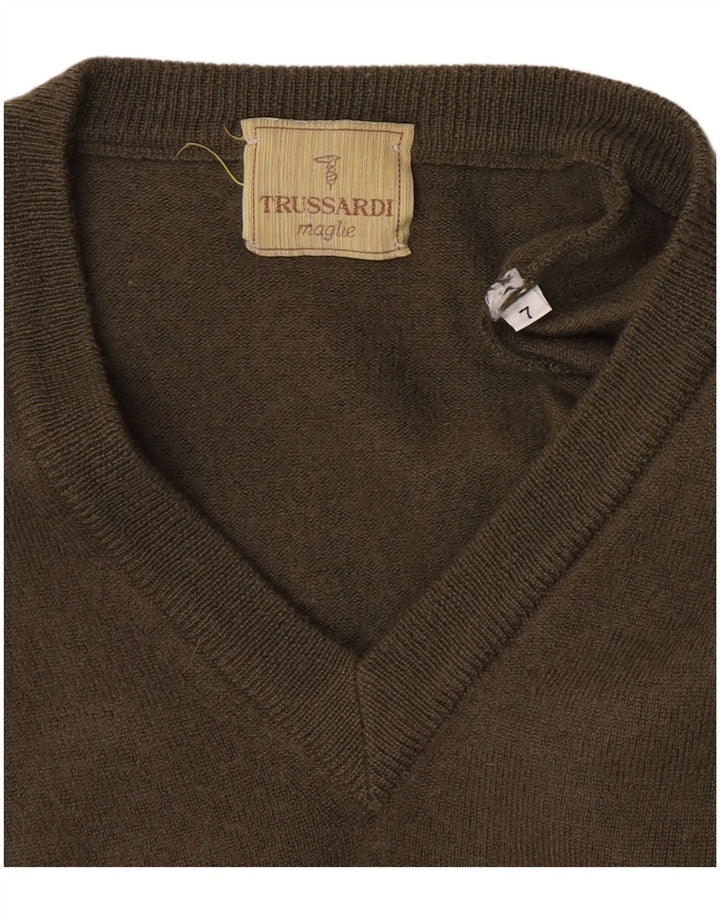 Męski sweter Trussardi z dekoltem w kształcie litery V, duży, zielony