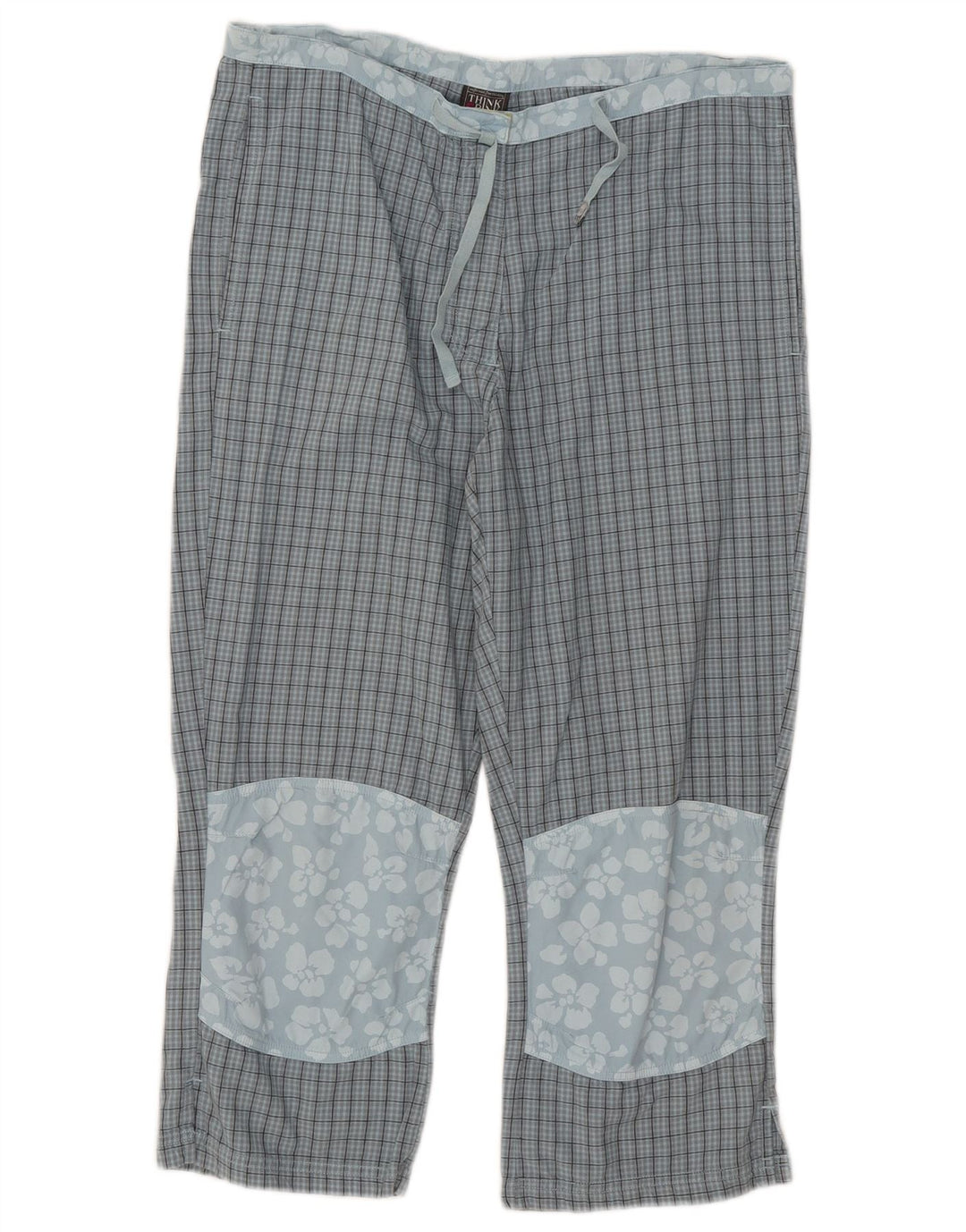 Think Różowe damskie spodnie Capri W32 L21 w niebieską kratkę