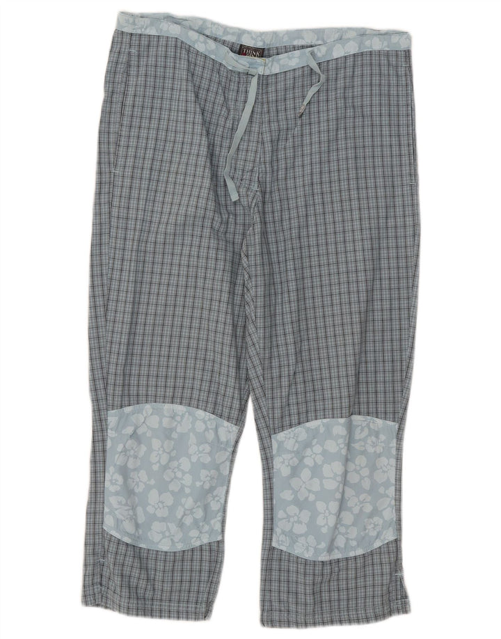Think Różowe damskie spodnie Capri W32 L21 w niebieską kratkę