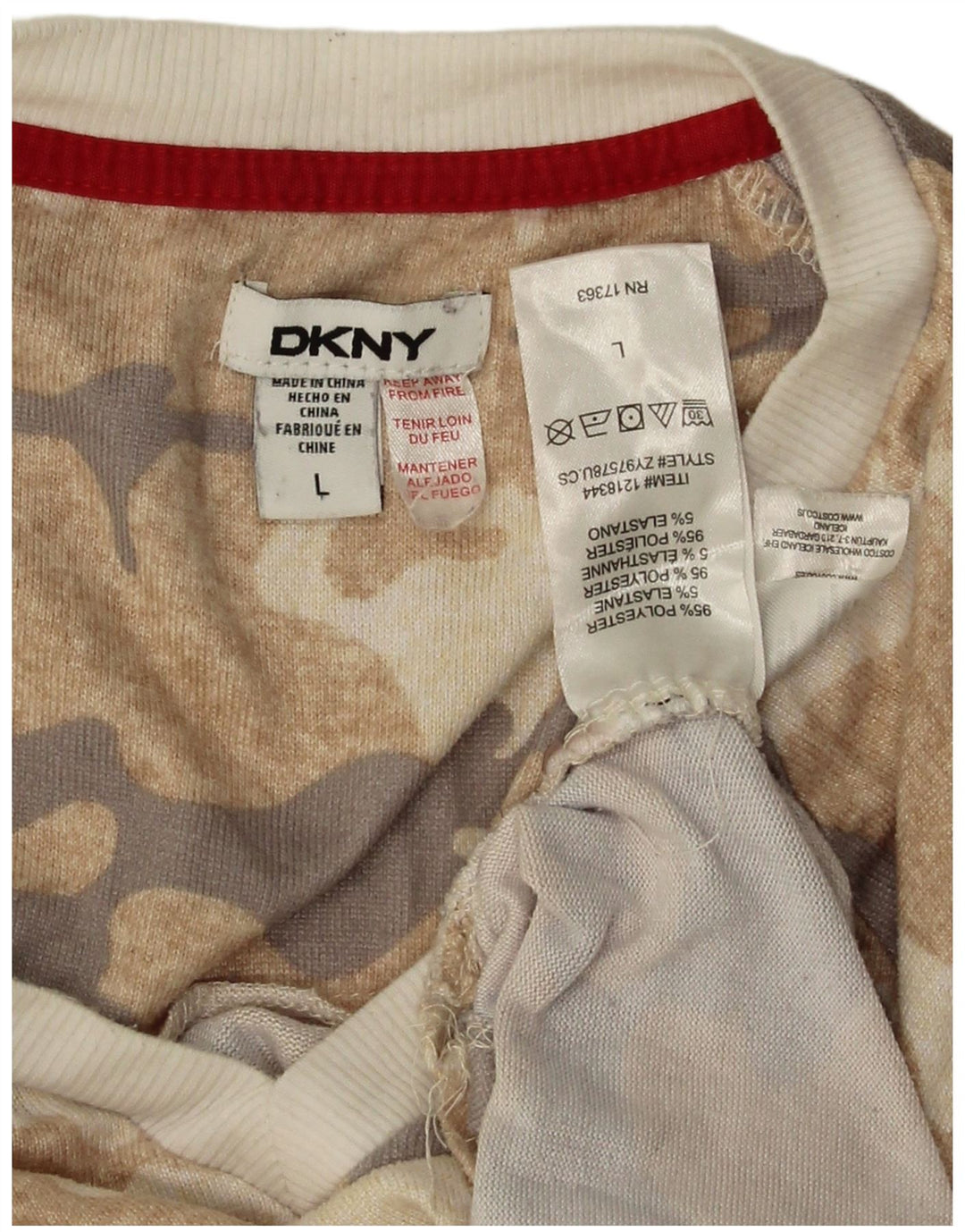 Damski top graficzny Dkny z długim rękawem, UK 16, duży, beżowy, kamuflażowy poliester