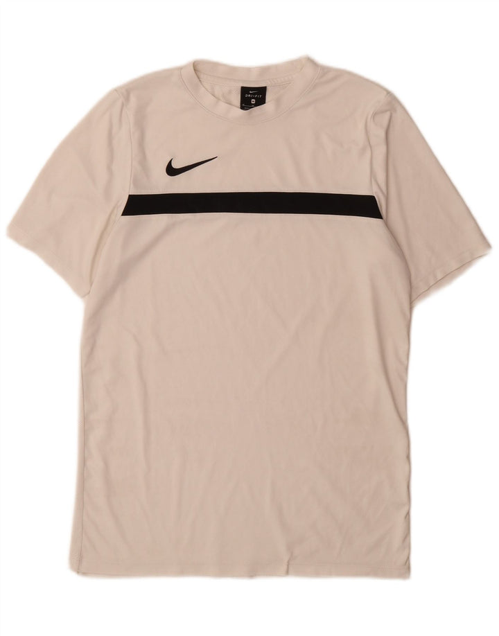 Męski T-shirt Nike Dri Fit Top, średni biały poliester z blokami kolorów