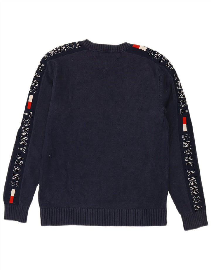 TOMMY HILFIGER Mens Graphic Crew Neck Jumper Sweater Small Navy Blue