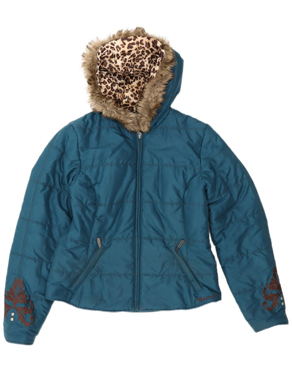 Damska ocieplana kurtka z kapturem Ariat UK 14, średni niebieski poliester