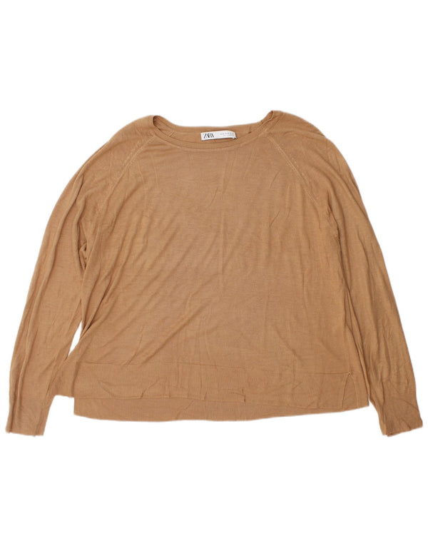 Damski sweter Zara z dekoltem w łódkę UK 18 XL Brązowa wiskoza